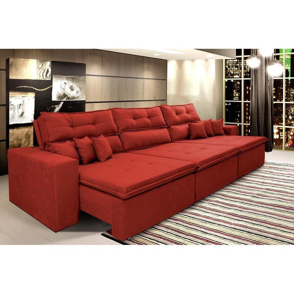 Sofá Cairo 3,82m Retrátil, Reclinável Tecido Suede Vermelho