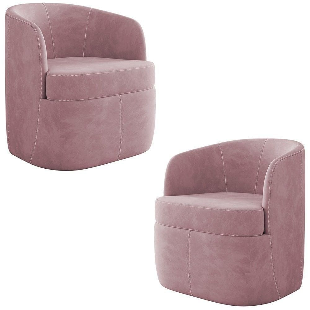 Kit 2 Poltronas Giratória Decorativa Para Sala Dandara K04 Veludo Rosê - Mpozenato