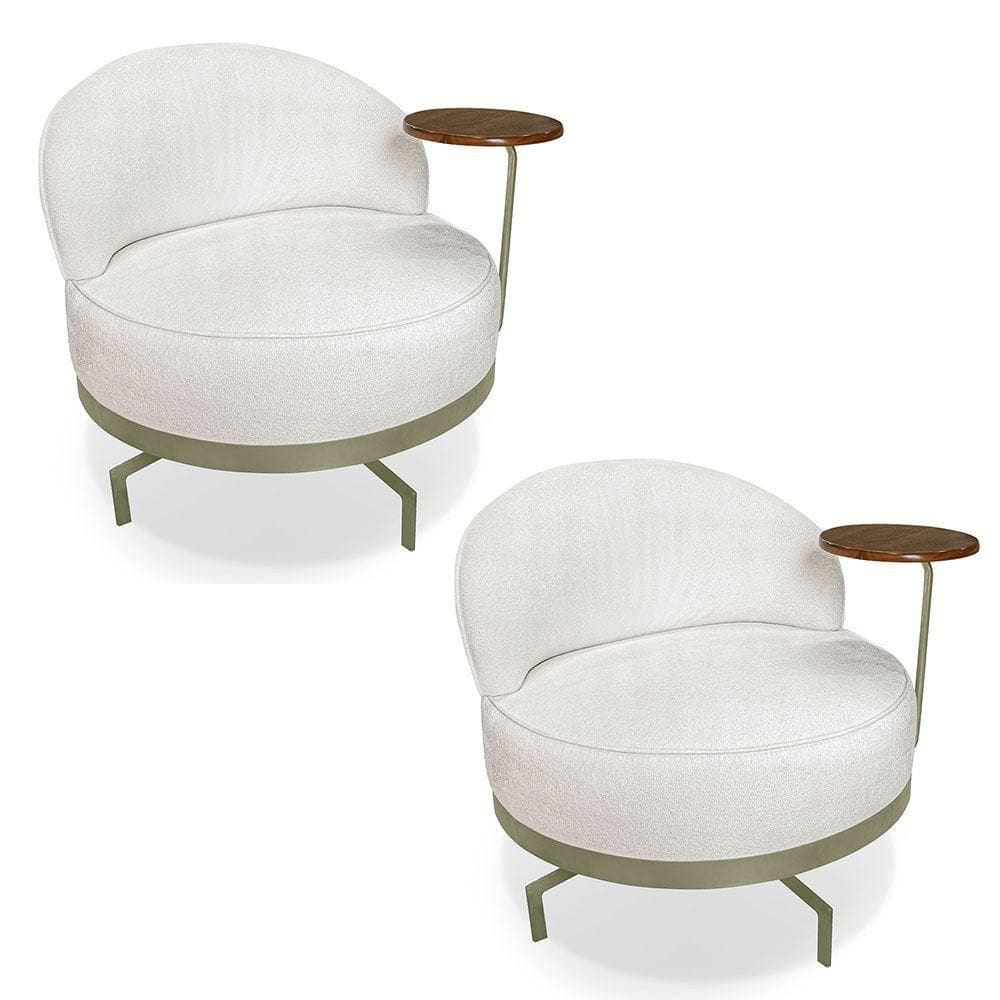 Kit 2 Poltronas Decorativa Andromeda Linho Bouclê Base Giratória De Ferro - Pallazio Cor Bege Pérola