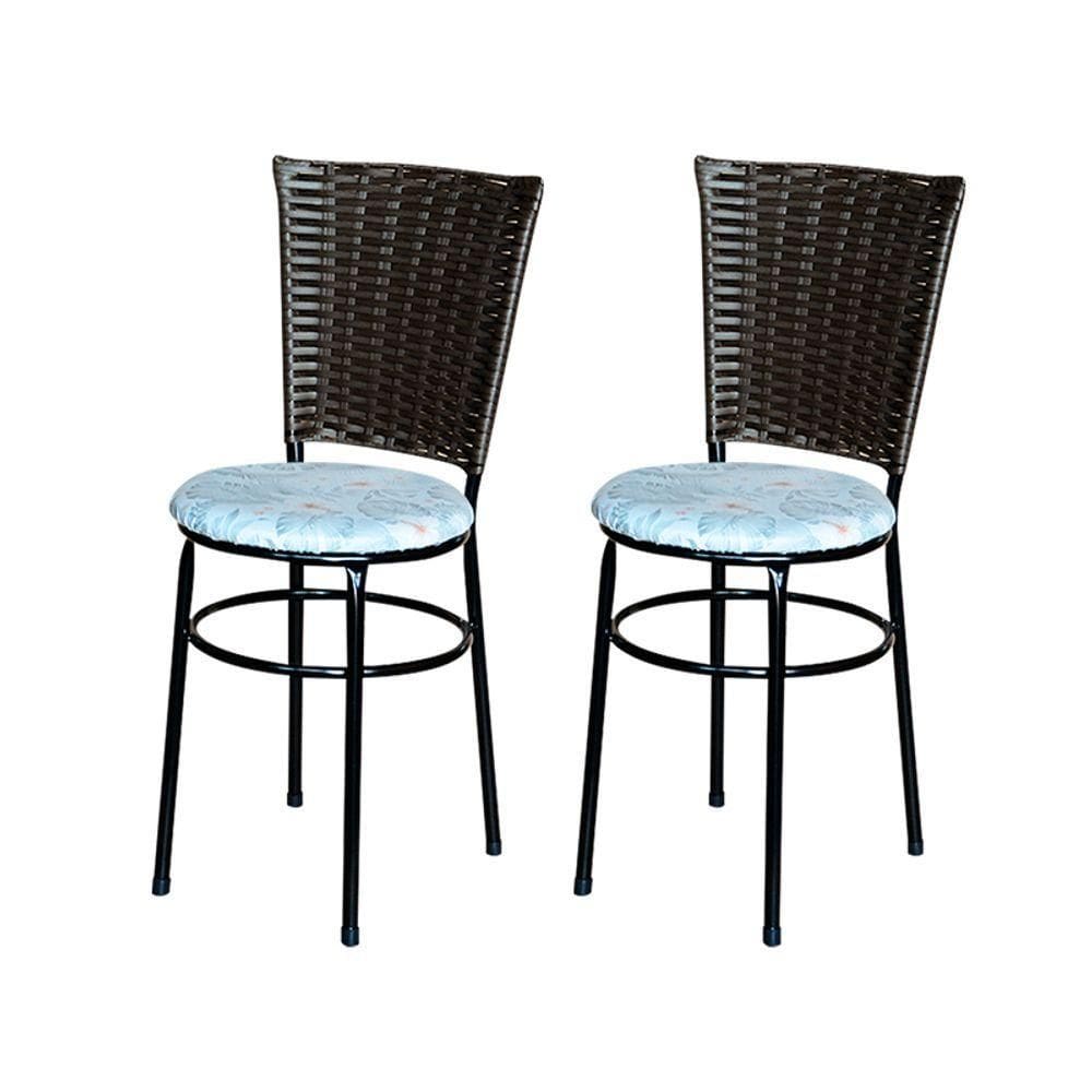 2 Cadeiras Para Cozinha Preta Hawai Marrom Assento Floral Cor:floral Gelo