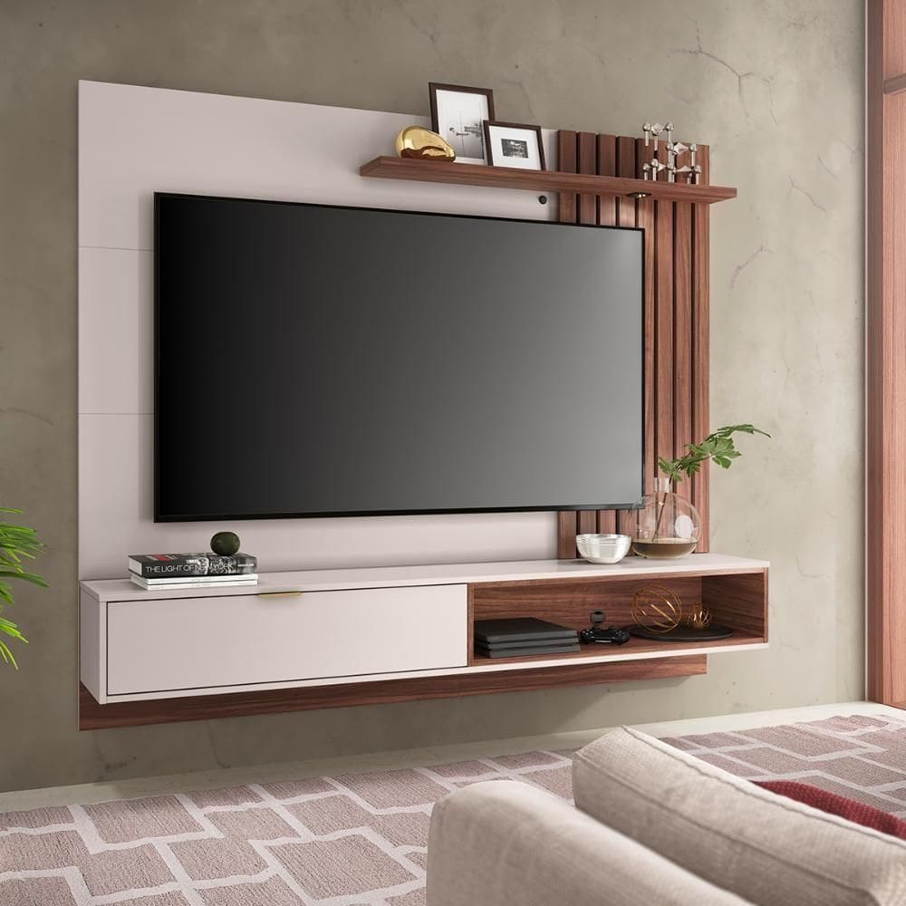 Painel Home Suspenso Tv Até 60 1 Porta 1 Prateleira Tocantins 1.6 Off White Nogueira Real