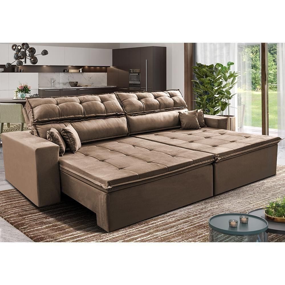 Sofá Retrátil E Reclinável 2,32m Luxos Cama Inbox Velusoft Castor