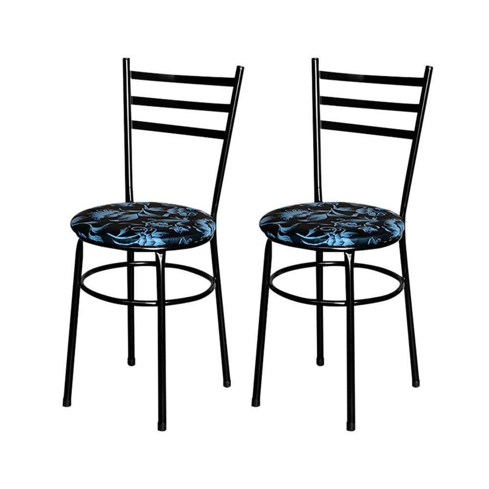 2 Cadeiras Para Mesa Epoxi Preta Assento Floral Cor:floral Preto