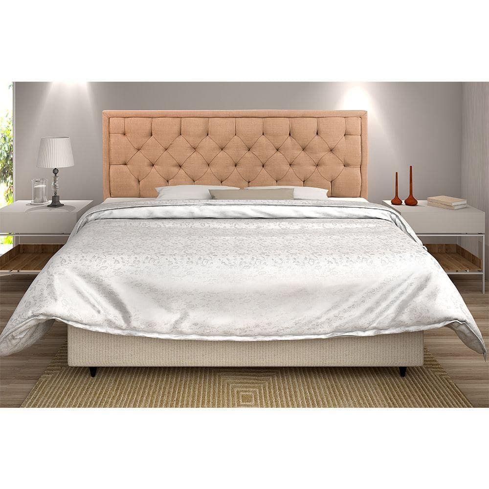 Cabeceira Estofada Cama Box Queen Linho Ocre Montreal 1,40M