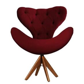 Cadeira Decorativa Egg Com Capitonê Vermelho Bordô Giratória Madeira