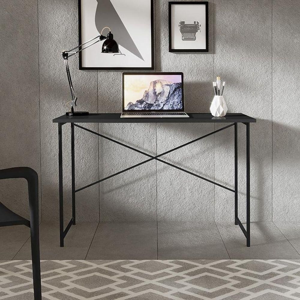 Escrivaninha Steel 90 Cm Estilo Industrial Com Pés Em Aço Preto/preto Preto/preto