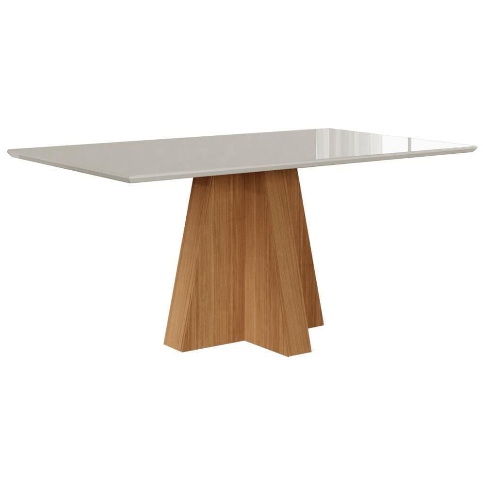 Mesa Retangular Para Sala Jantar 160X80 Tampo Vidro/Mdf Patricia Cimol Nature/Off White