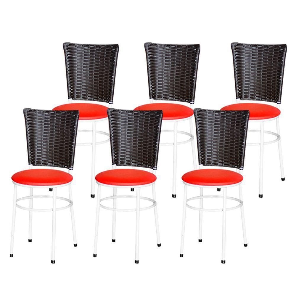 6 Cadeiras Para Mesa Branca Hawai Marrom Cor:vermelho
