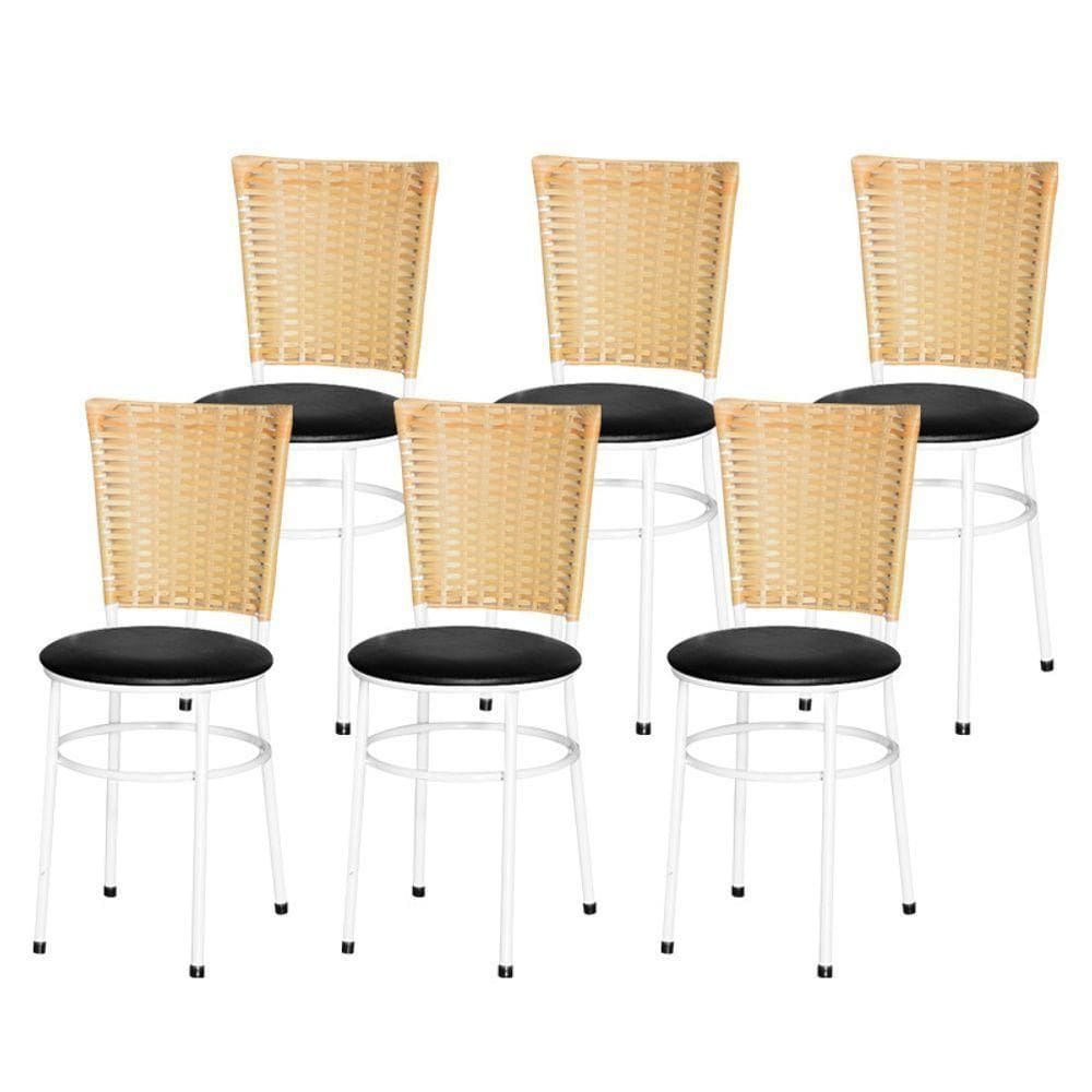 6 Cadeiras Para Mesa Branca Hawai Palha Cor:preto