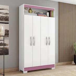 Armário Multiuso 93cm 4 Portas 1 Nicho Tóquio Notável Branco/rosa