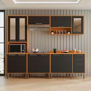 Cozinha Compacta Cooktop 12 Portas 2 Gavetas Paris Sallêto Cinamomo Com Grafite