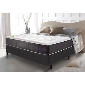 Conjunto Cama Box Casal Com Molas Ensacadas Cama Inbox Cloud Cinza 138x188x67