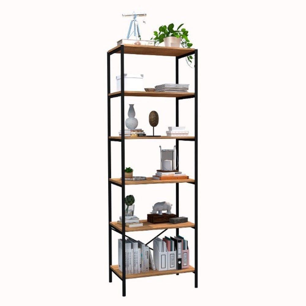 Estante Livreiro Multiuso Trento Estilo Industrial 180Cm Com 6 Prateleiras Demolição - Abmaza