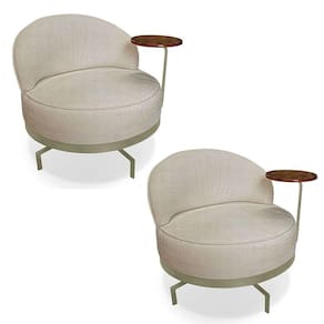 Kit 2 Poltronas Decorativa Andromeda Linho Bouclê Bege Base Giratória De Ferro - Pallazio