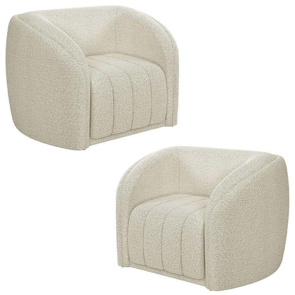 Kit 2 Poltronas Decorativa Para Sala 112cm Meris M22 Bouclê Cru - Mpozenato