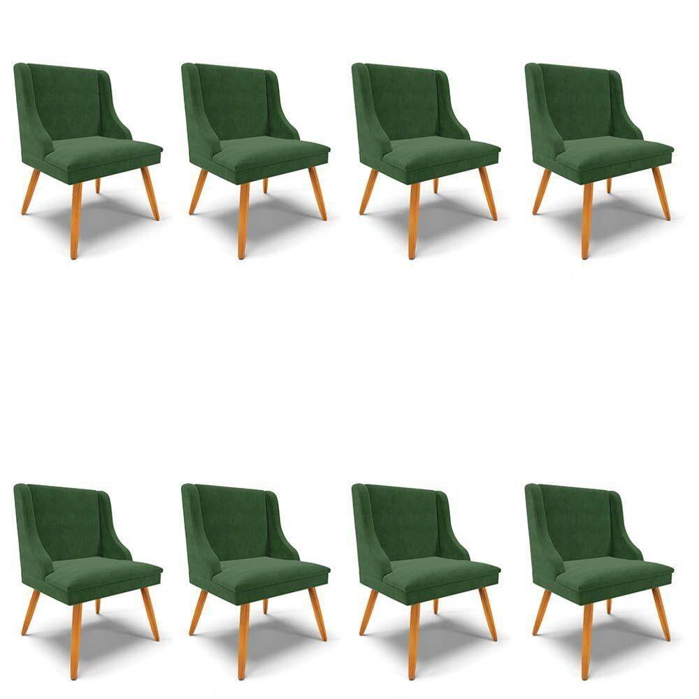 Kit 8 Cadeiras Estofadas Para Sala De Jantar Pés Palito Lia Suede Verde - Ibiza
