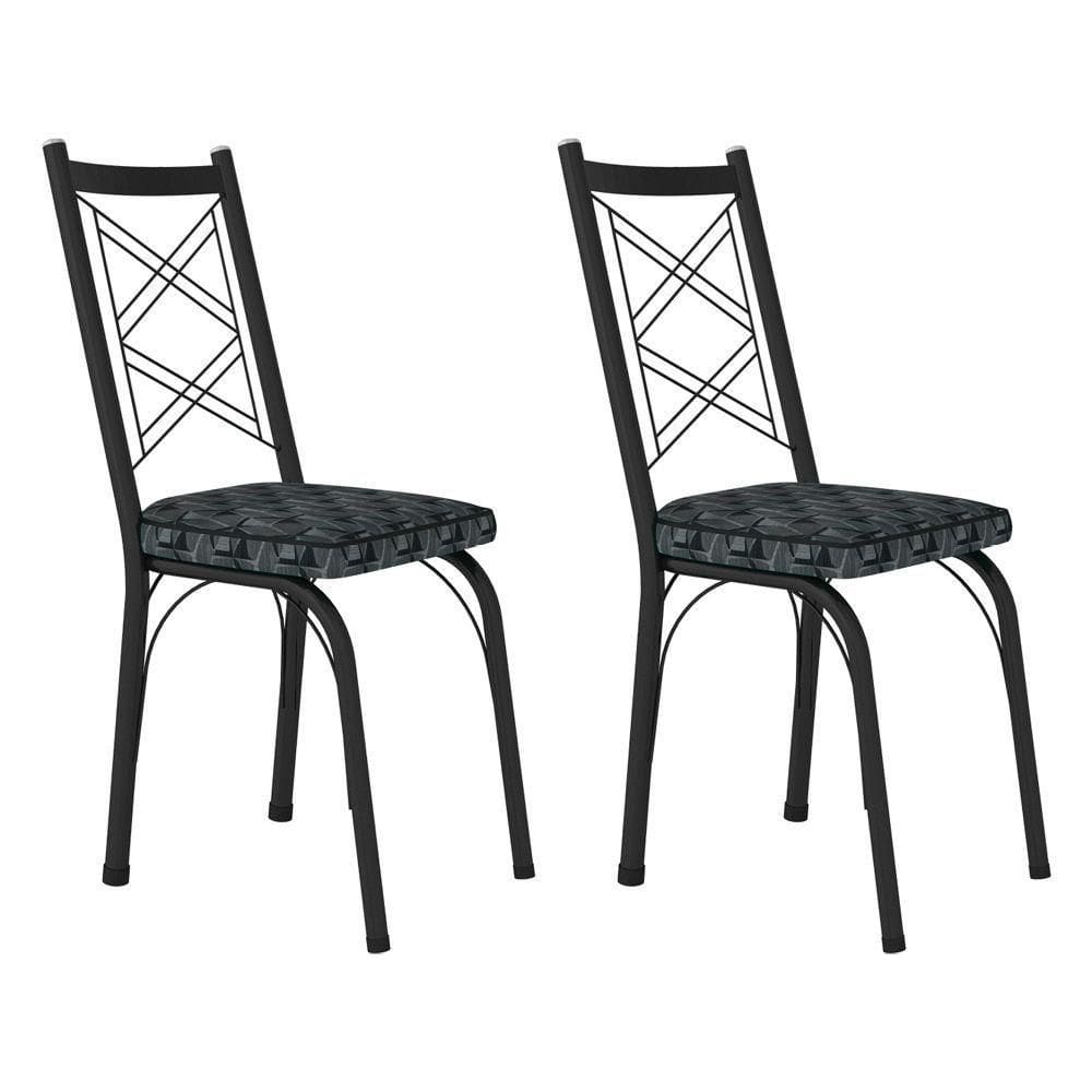 Kit 2 Cadeiras De Cozinha Delaware Estampado Mosaico Silver Pés De Ferro Preto