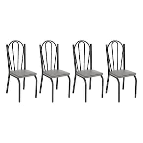 Kit 4 Cadeiras De Cozinha Alabama Estampado Platina Pés De Ferro Preto