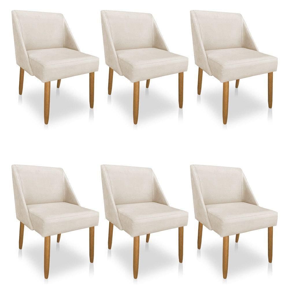 Kit 06 Cadeiras Poltona Juliana Suede Bege Pés Palito Castanho