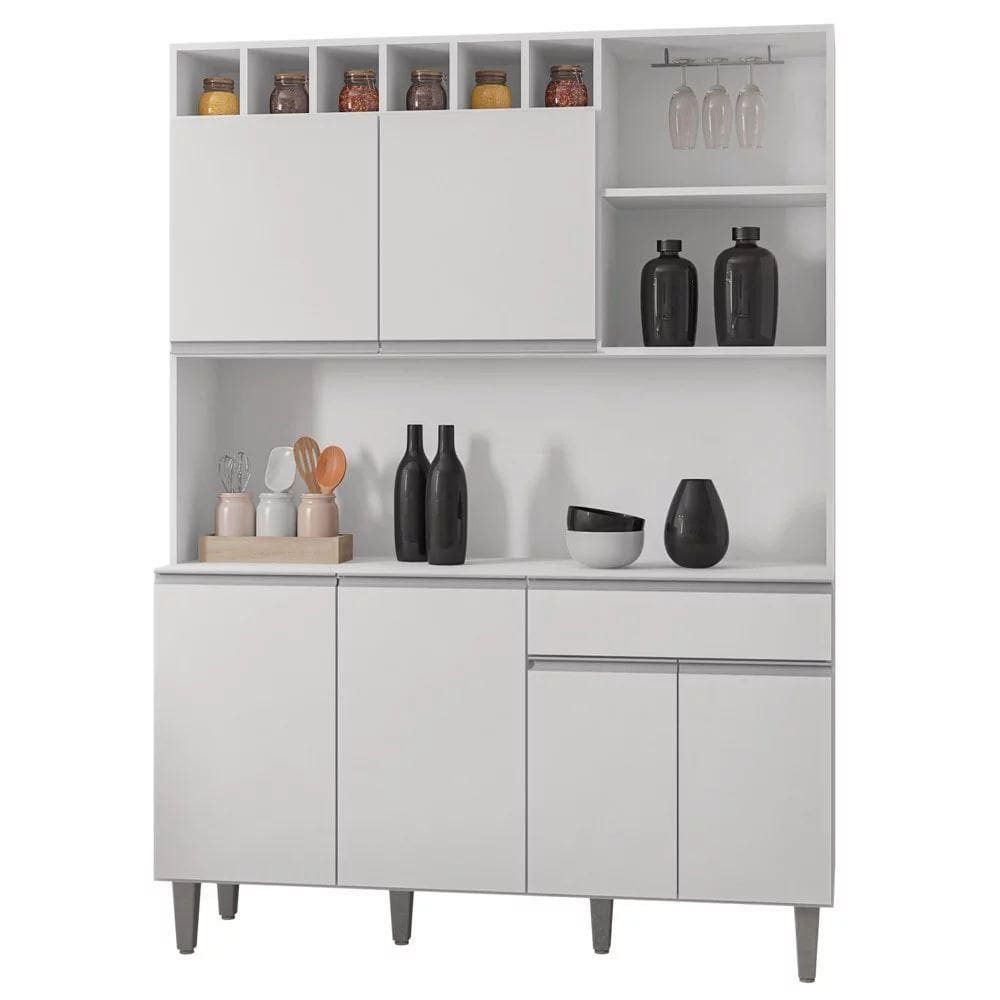 Kit Cozinha Compacta 130cm Com 6 Portas E 1 Gaveta Nicole Branco