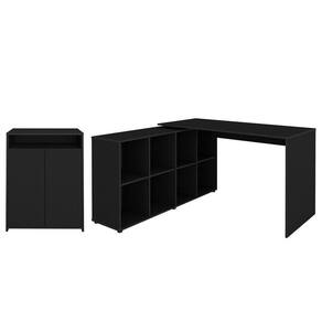 Mesa Escrivaninha Em L Eron E Balcão 60cm 2 Portas Look A06 Preto - Mpozenato