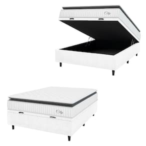 Cama Box Baú Colchão Casal Molas Ensacadas City Pillow Top 138x188x64cm Linho Branco / Preto Hellen Branco/pre