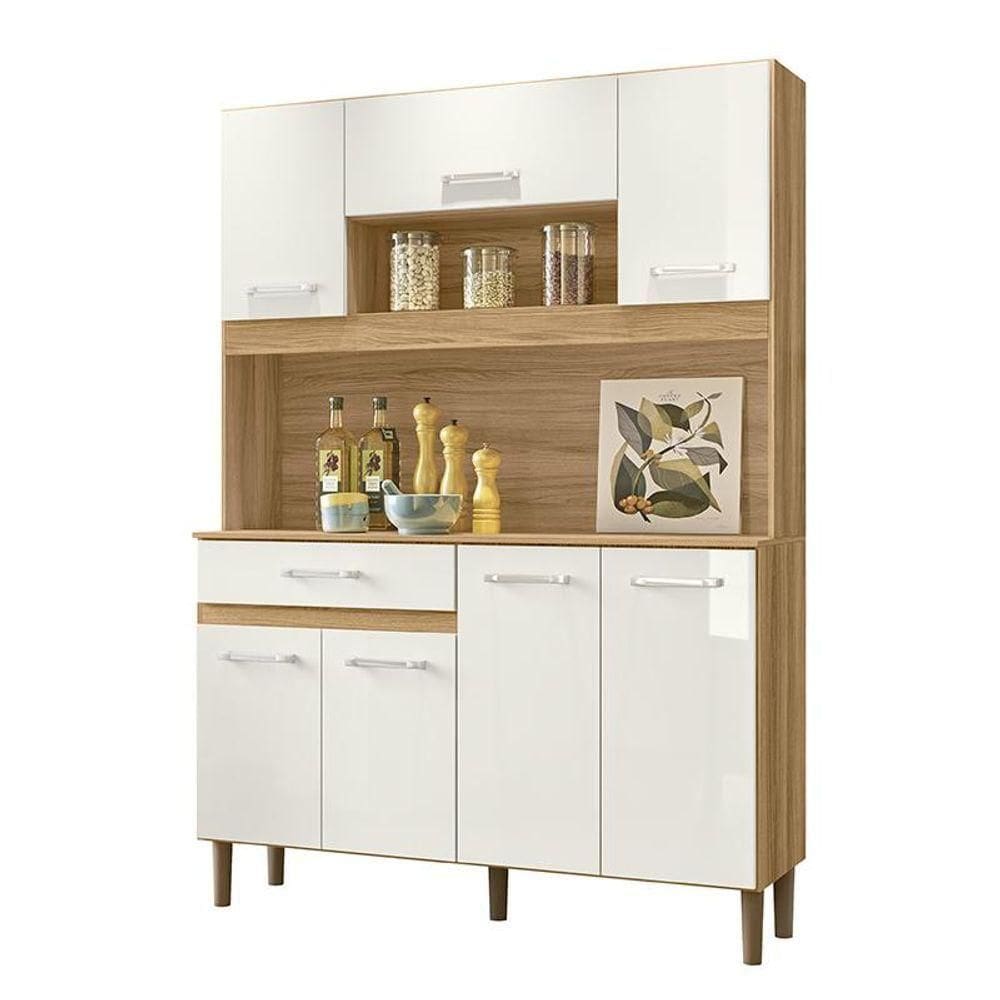 Armario Cozinha 7 Portas E 1 Gaveta Magazine 120 Freijo/off White Cristal Freijo/off White Cristal