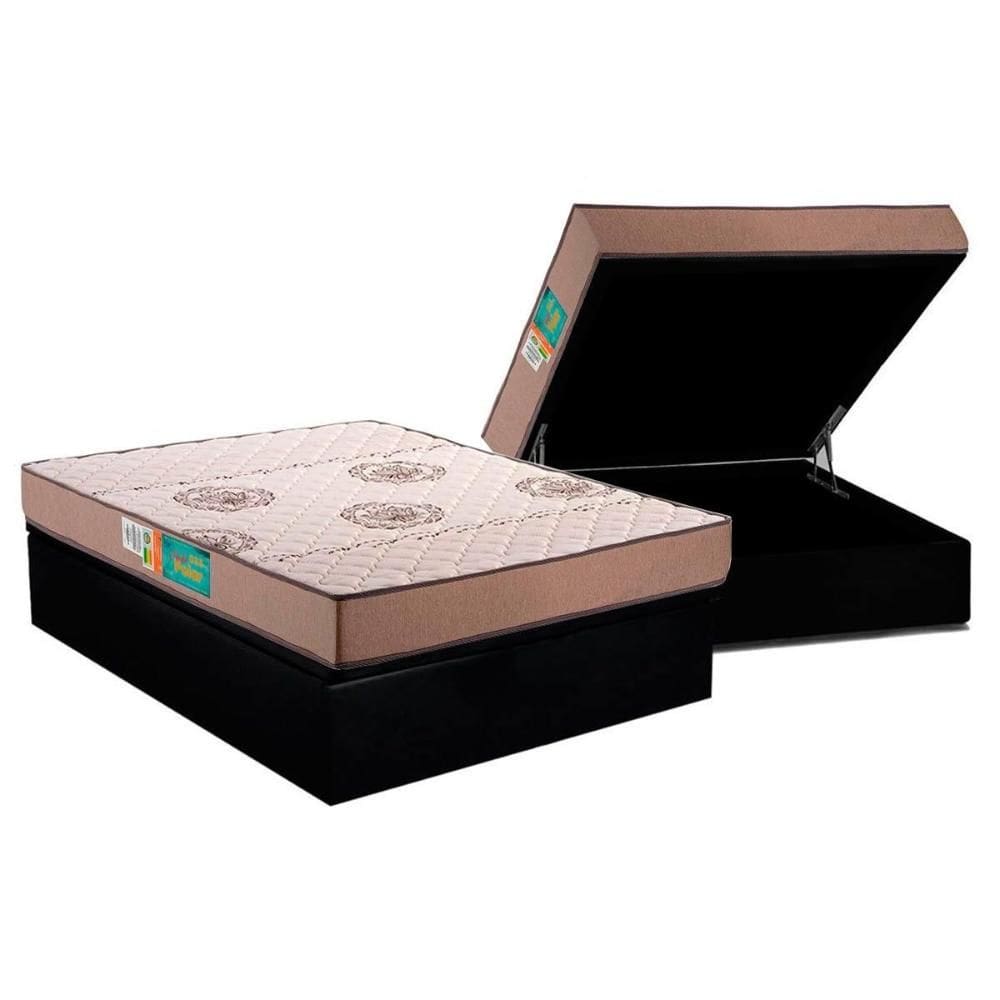 Cama Box Baú Casal: Colchão Espuma Polar D33 Pérola + Base CRC Suede Black(138x188)