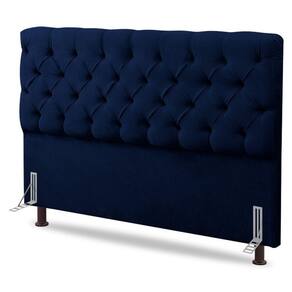Cabeceira Cama Box Casal King Size Lylla 195cm Capitonê Com Frame Veludo Azul Marinho - Abmaza