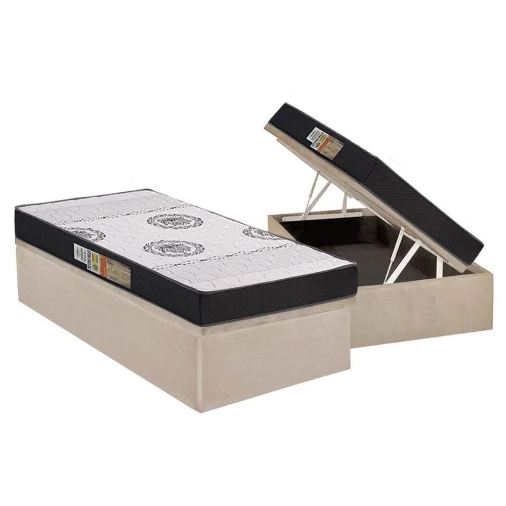 Cama Box Baú Solteiro: Colchão Ortopédico Polar D28 / EP Orthoface Class + Base CRC Suede Clean(88x188)