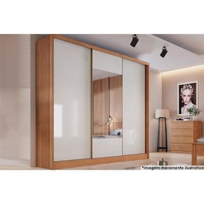 Guarda Roupa Casal 3 Portas de Correr e 6 Gavetas c/Espelho Arezzo Plus Freijo Cumaru c/ Fendi - Novo Horizonte