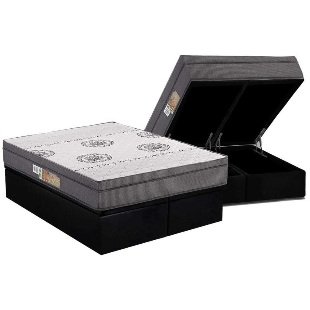 Cama Box Baú Queen: Colchão Espuma Polar D28 / EP Orthopremium Hiper Resistence + Base CRC Suede Black(158x198)