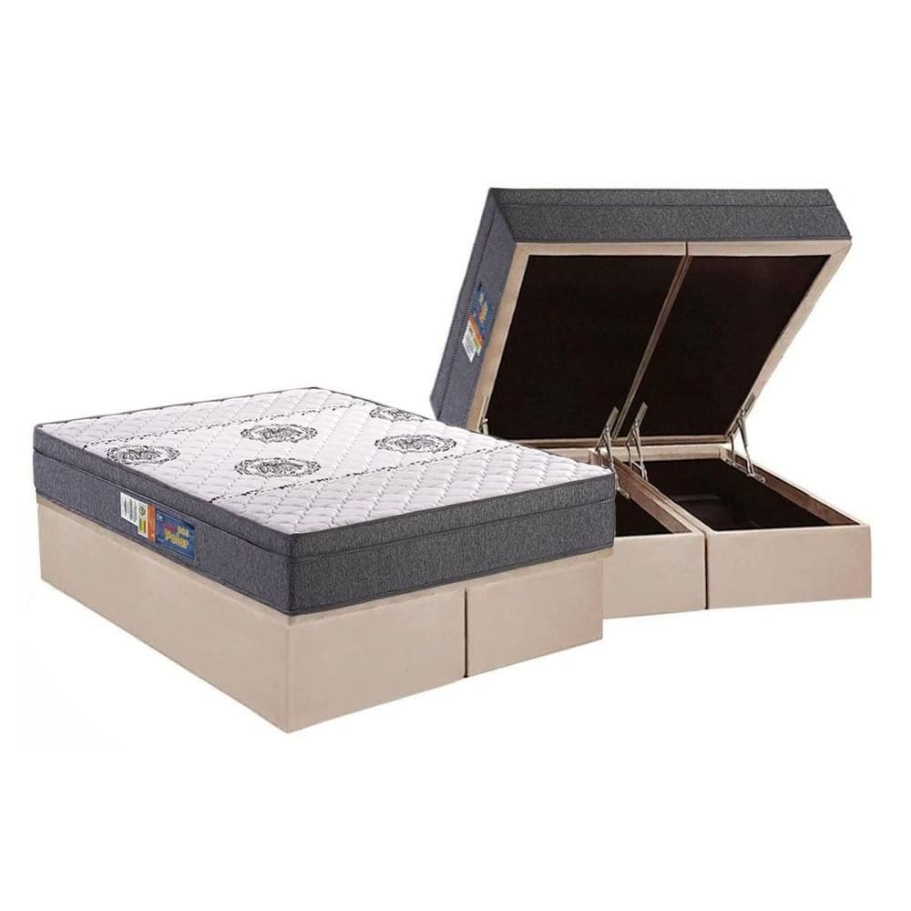 Cama Box Baú Queen: Colchão Espuma Polar D45 Pérola + Base CRC Suede Clean(158x198)