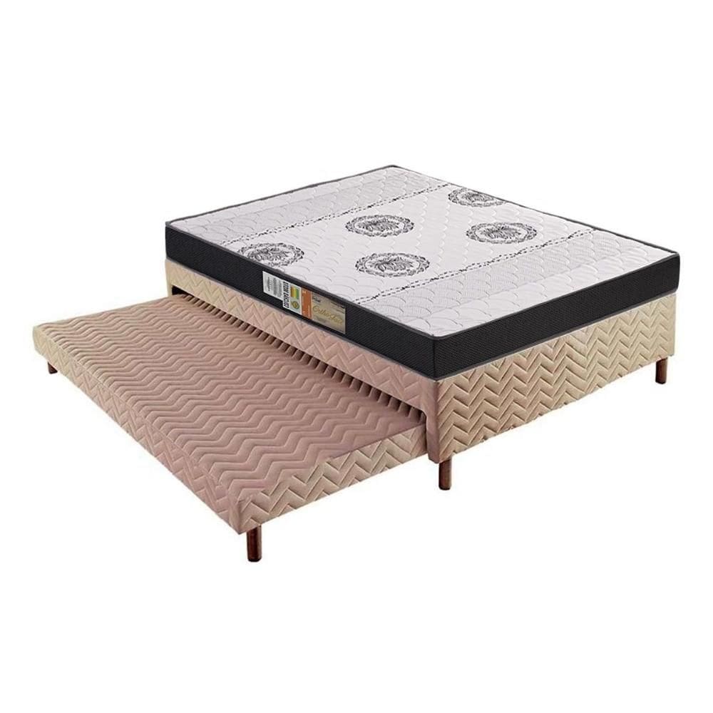 Cama Box c/Auxiliar Casal: Colchão Ortopédico Polar D28EP Orthoface + Base CRC Rústico Bege(138x188)