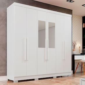 Guarda-roupa Casal 6 Portas Espelho 2 Gavetas Recife Sallêto Branco