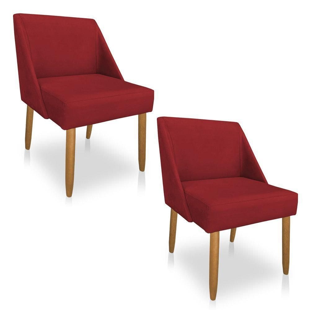 Kit 02 Cadeiras Poltona Juliana Suede Vermelho Pés Palito Castanho