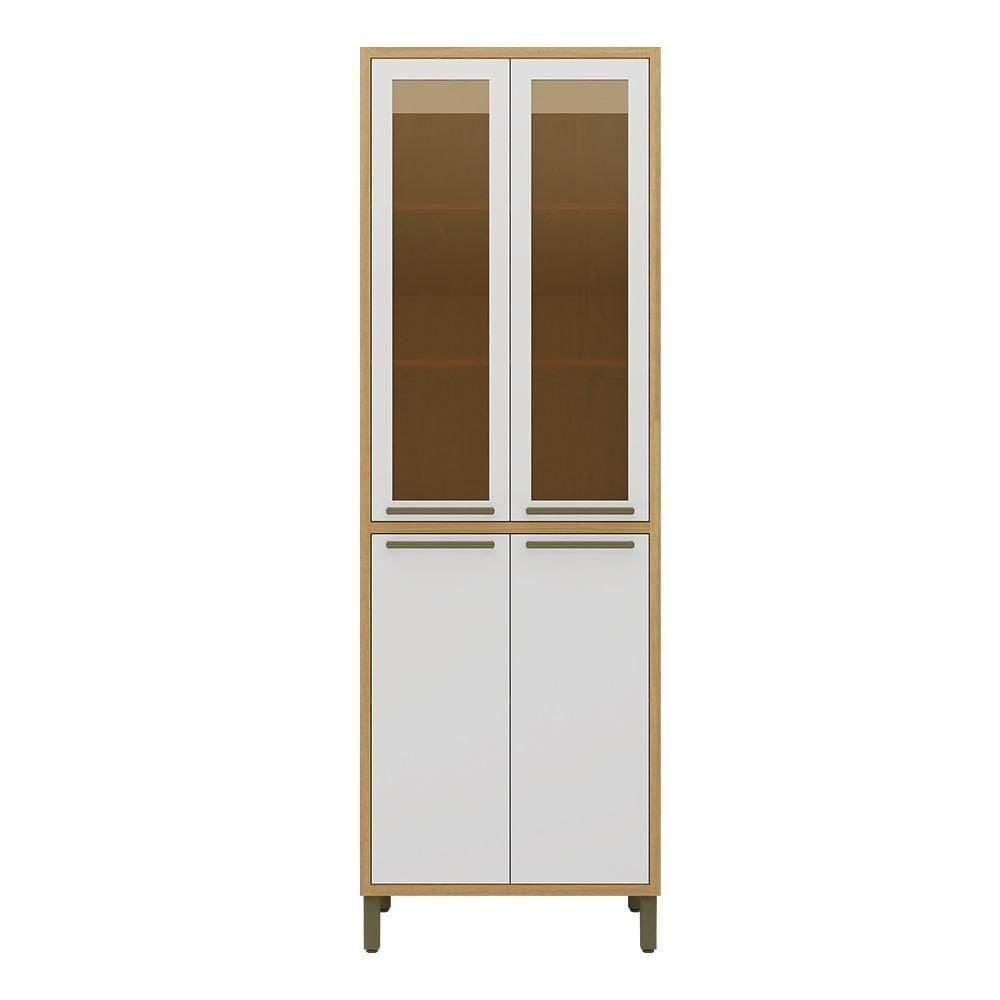 Paneleiro Duplo Para Cozinha Com 4 Portas E Vidro Reflecta 100% Mdf Syrah Rio Doce Amendoa-branco