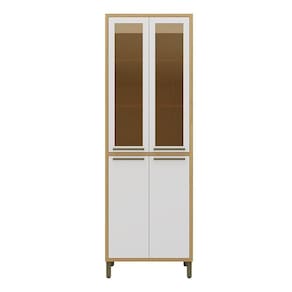 Paneleiro Duplo Para Cozinha Com 4 Portas E Vidro Reflecta 100% Mdf Syrah Rio Doce Amendoa-branco
