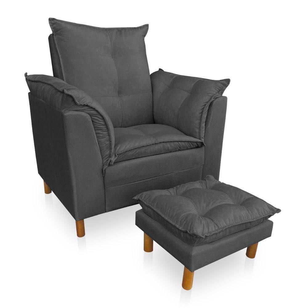 Poltrona De Amamentação Com Puff Laura Veludo Grafite