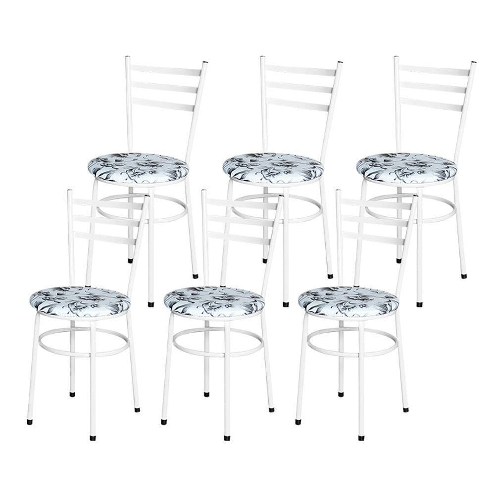 6 Cadeiras Epoxi Branca Para Cozinha Assento Floral Cor:floral Branco
