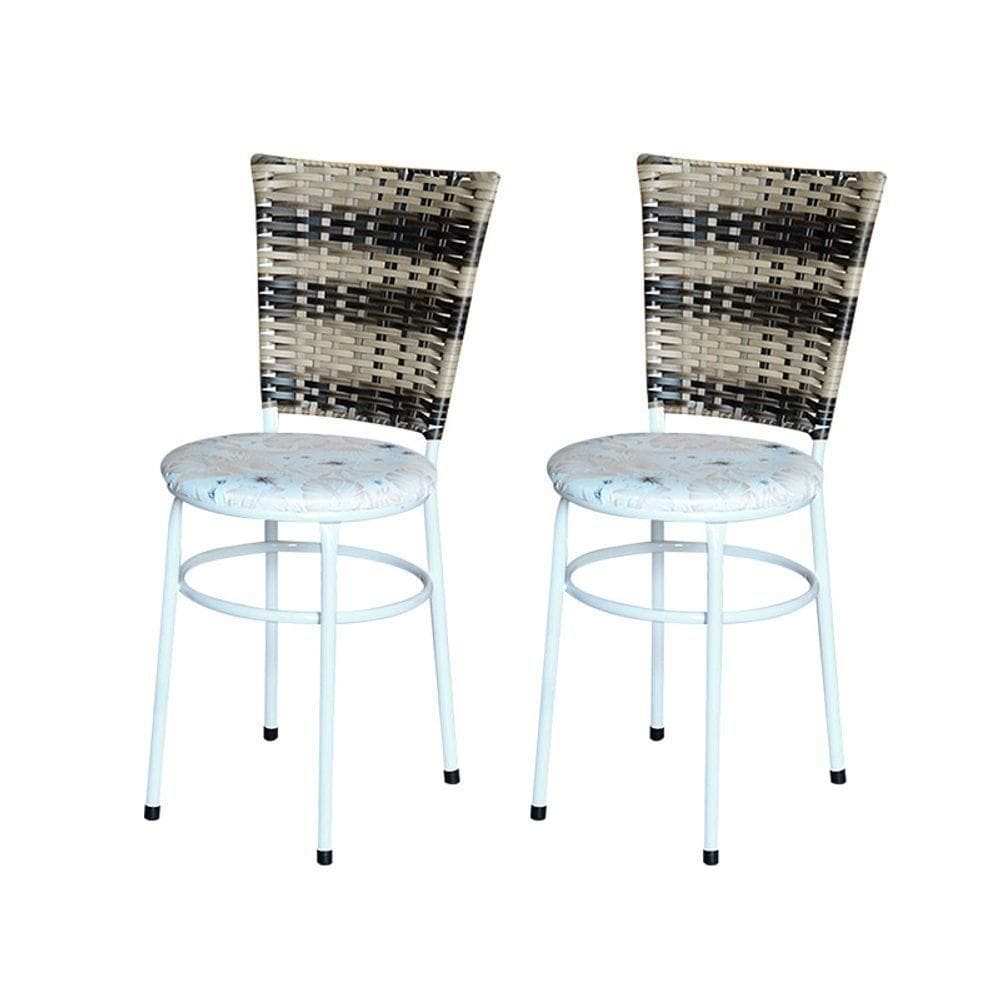 2 Cadeiras Branca Para Cozinha Hawai Cappuccino Premium Assento Floral Cor:floral Areia