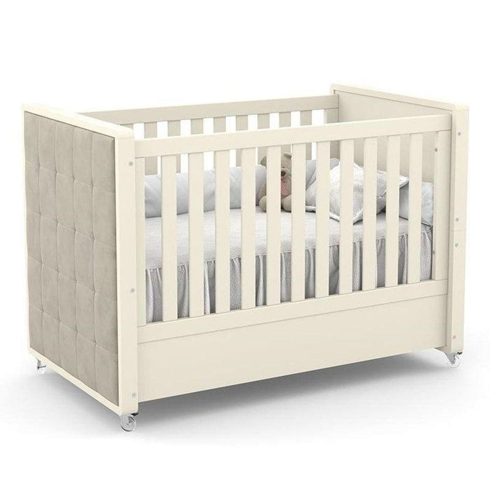 Berço Tutto New 100% MDF com Capitonê Cor Off White - Matic Móveis