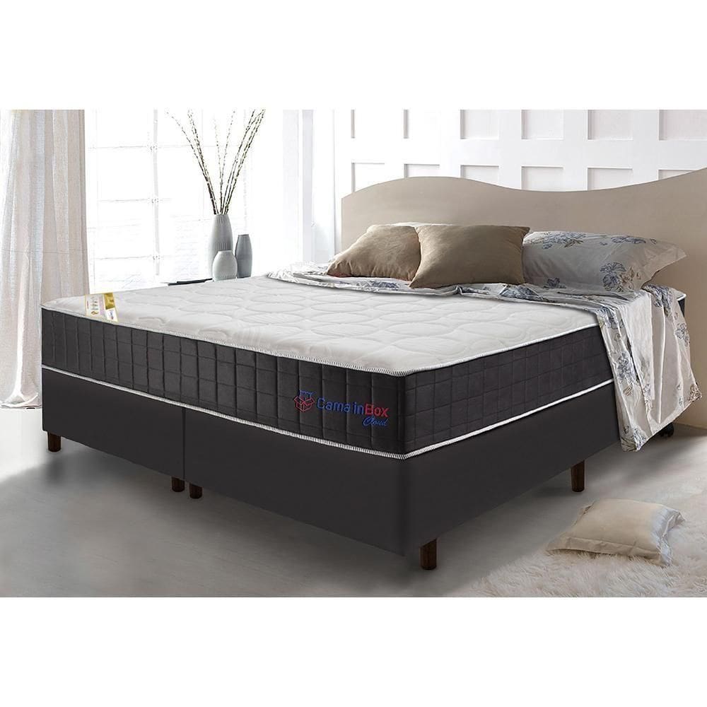 Conjunto Cama Box Queen Com Molas Ensacadas Cama Inbox Cloud Cinza 158x198x67