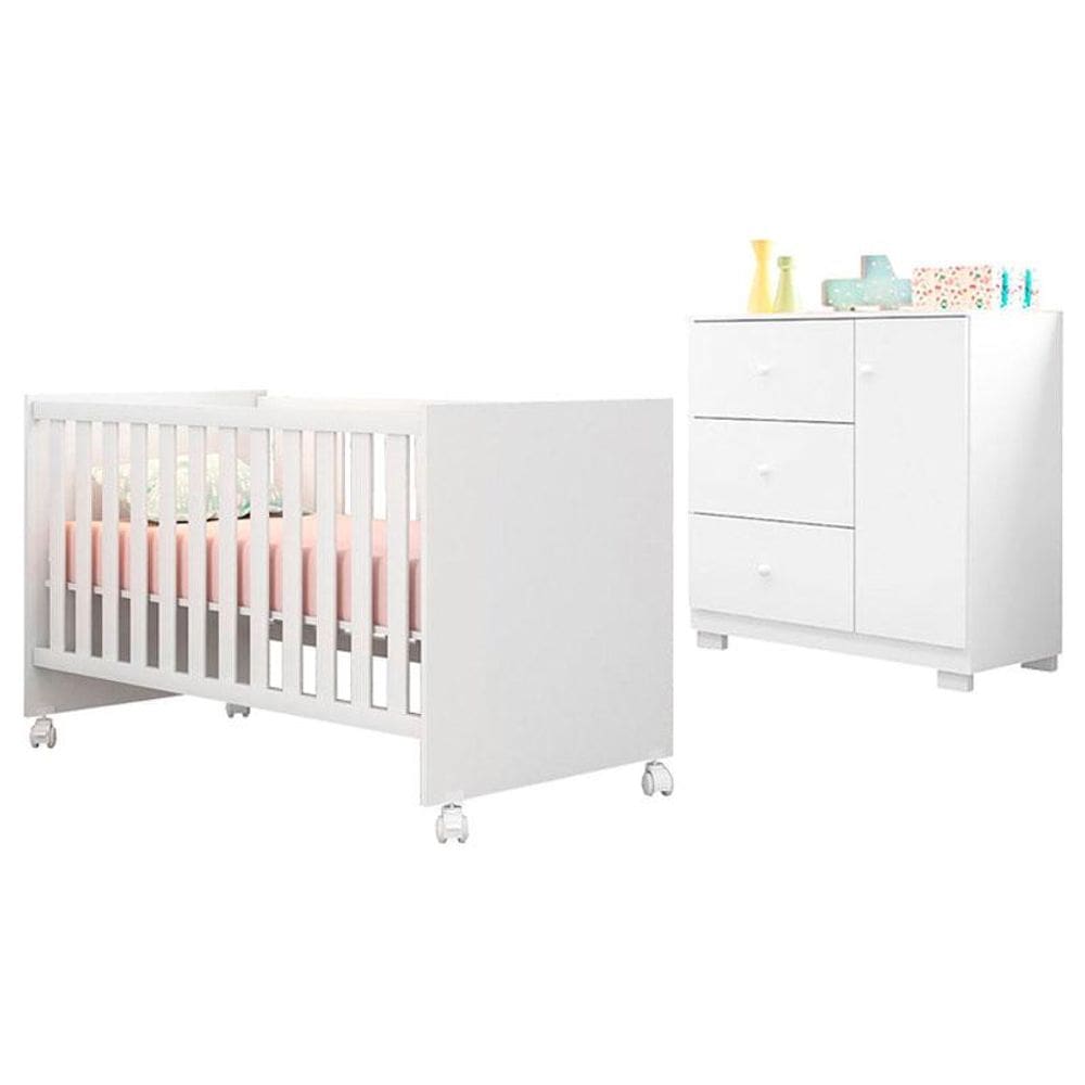 Berço Americano Mini Cama Doce Sonho 100 com Cômoda Infantil Duda Branco Brilho – Phoenix Baby
