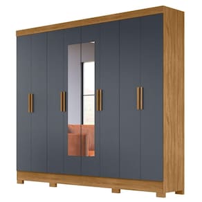 Guarda Roupa Casal Com Espelho 8 Portas 236cm ágata M07 Freijó-cinza