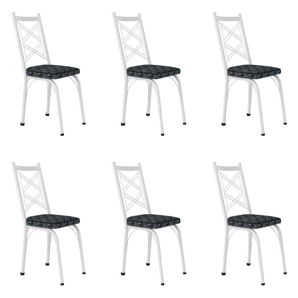 Kit 6 Cadeiras De Cozinha Delaware Estampado Mosaico Silver Pés De Ferro Branco
