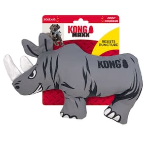 Brinquedo Kong Maxx Pelúcia Rinoceronte Com Apito e Reforçada Com Dupla Camada Para Cachorro Grande