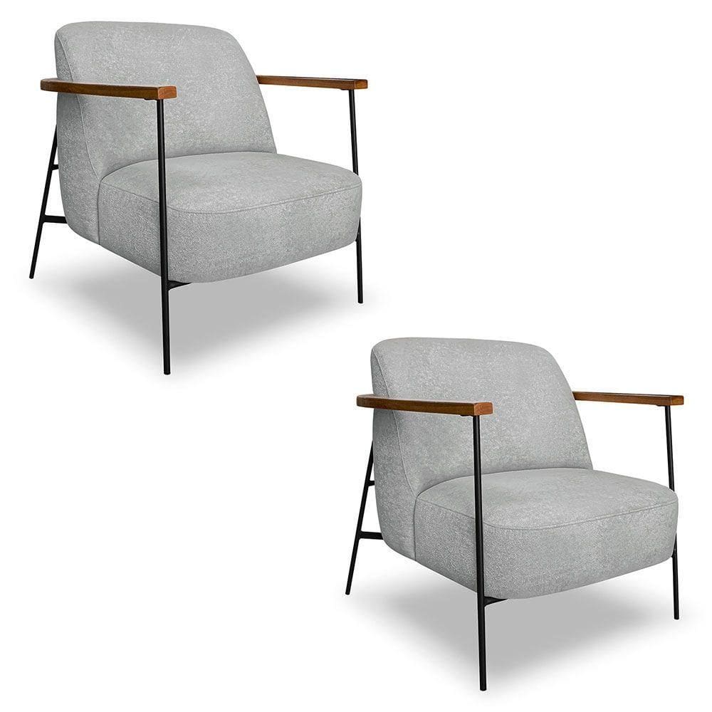 Kit 2 Poltronas Decorativa Celeste Linho Bouclê Base De Ferro Preto - Pallazio Cor Cinza Claro