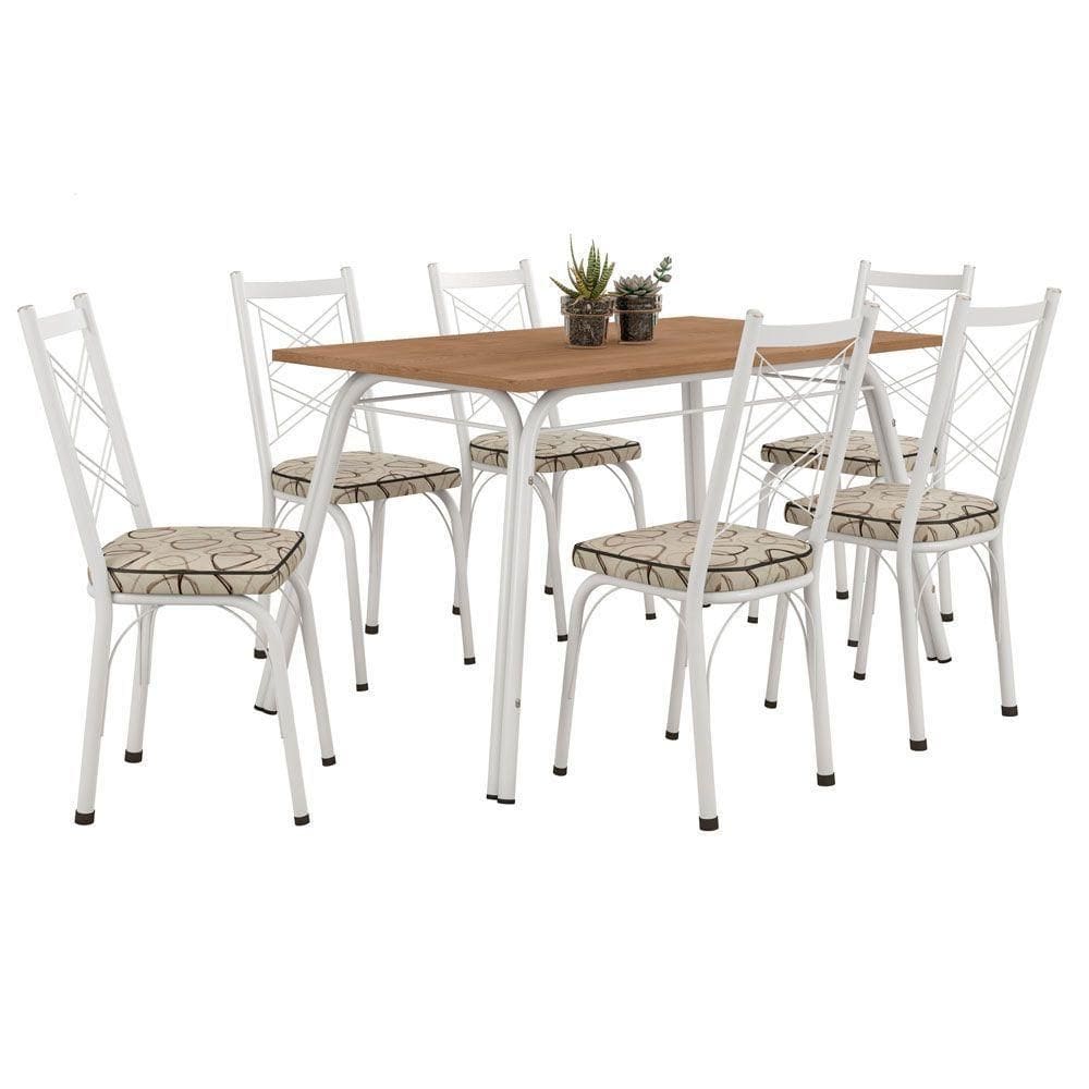 Kit Mesa De Jantar Anne 136cm Com 06 Cadeiras Delaware Cedro Ferro Branco - Pallazio