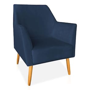 Poltrona Decorativa Julia Veludo Azul Marinho Pés Palito Castanho